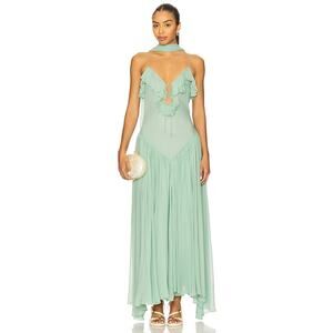 DE LA VALI Harmattan Sea Green Elegant Fairy Whimsical Midi $795 Dress NWT 4